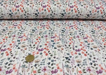 Mia Flowers Rippjersey ecru petrol Blumenstoff von Swafing
